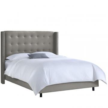 Skyline California King Nail Button Tufted Wingback Bed In Linen Grey