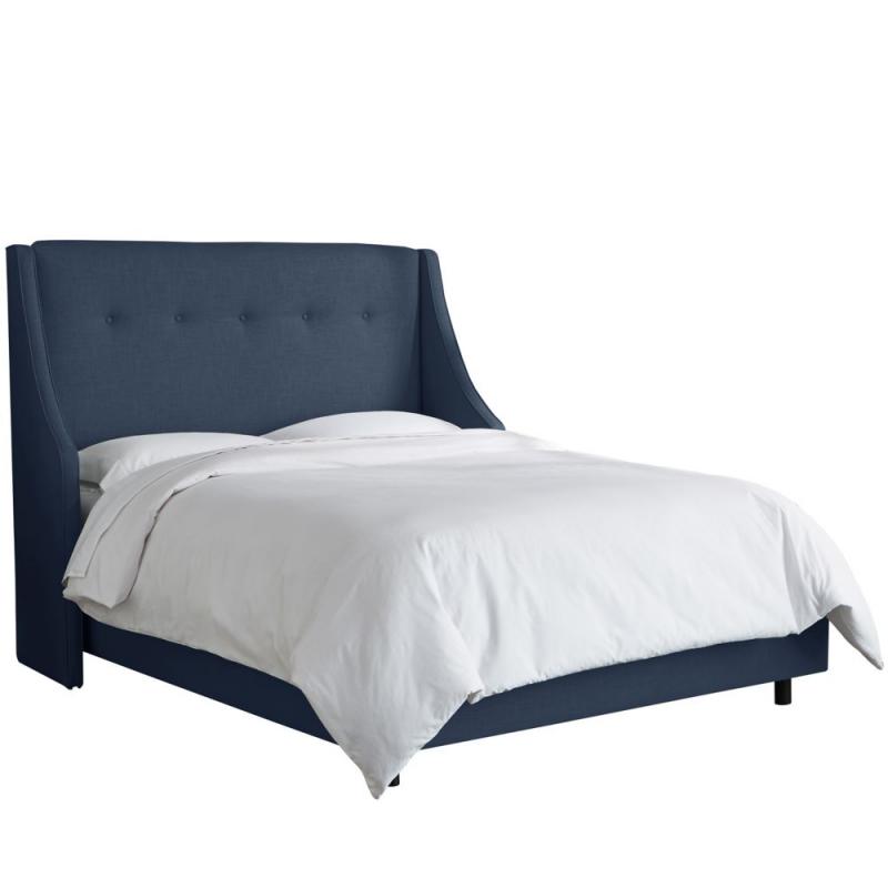 Skyline King Button Tufted Wingback Bed In Linen Navy