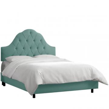 Skyline Queen Arched Tufted Bed In Velvet Caribbean