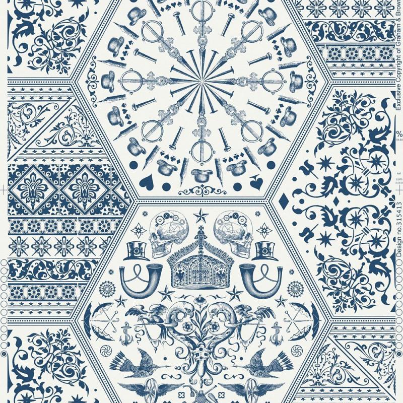 Graham & Brown World Heritage Blue/White Wallpaper