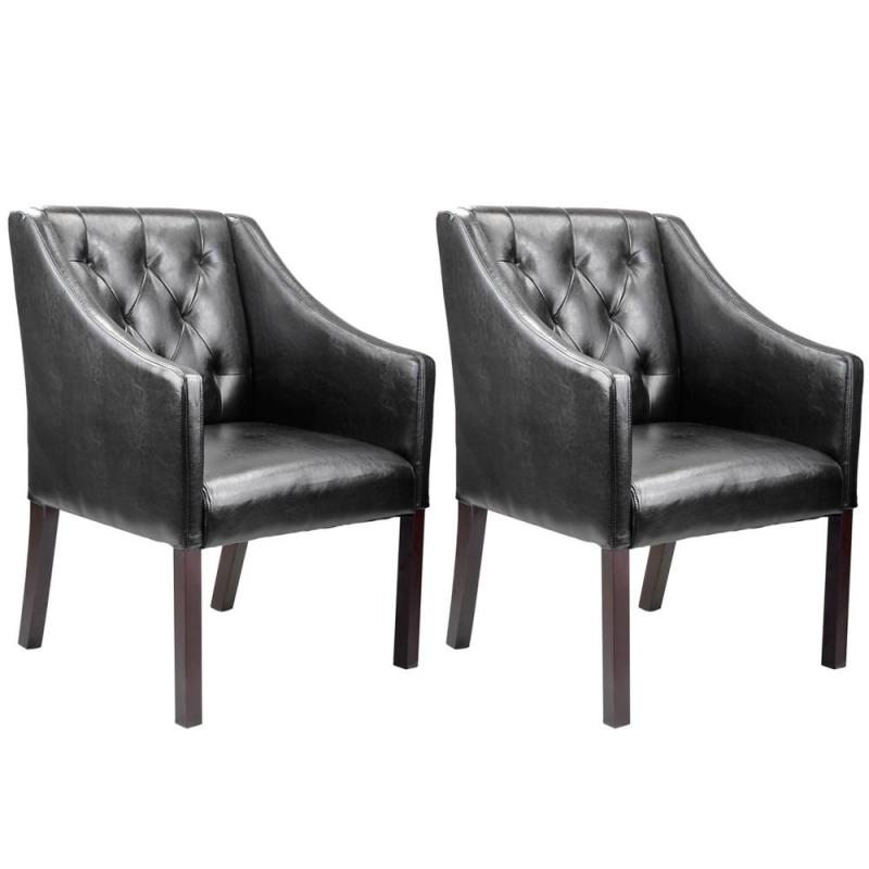 Corliving Antonio Accent Club Chair In Black Bonded Leather, Set Of 2