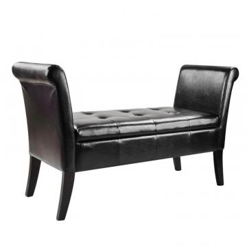 Corliving Antonio Storage Bench With Scrolled Arms In Black Bonded Leather