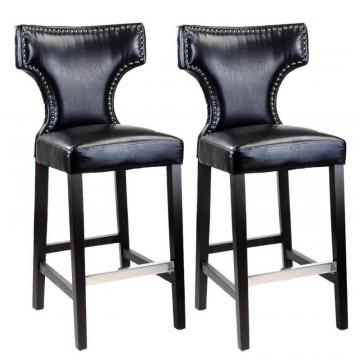 Corliving Kings Bar Height Barstool In Black With Metal Studs, Set Of 2