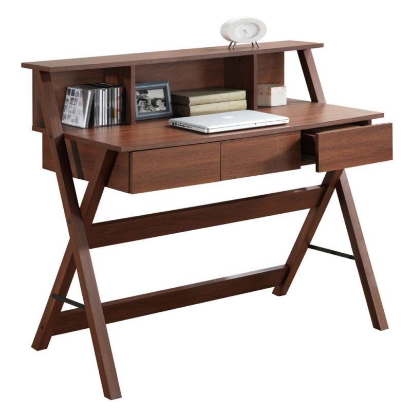 Corliving Folio Warm Oak Three Drawer Desk With Low Profile Hutch