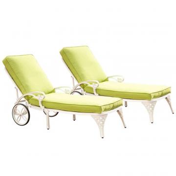 Home Styles Biscayne White Chaise Lounge Chairs (2) Green Apple Cushions