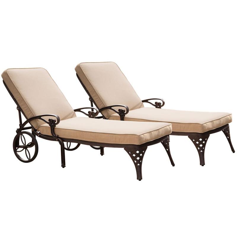 Home Styles Biscayne Bronze Chaise Lounge Chairs (2) Taupe Cushions