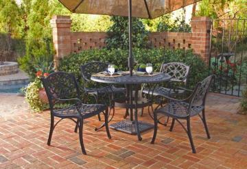 Home Styles Biscayne 5-Piece Patio Dining Set with 42" Black Table and Four Arm Chairs
