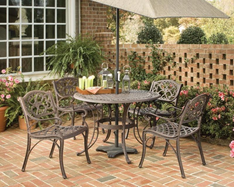 Home Styles Biscayne 5-Piece Patio Dining Set with 42" Bronze Table and Four Arm Chairs