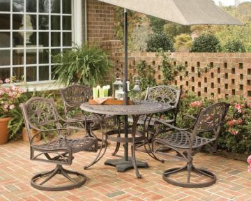 Home Styles Biscayne 5-Piece Patio Dining Set with 42" Bronze Table and Four Swivel Chairs