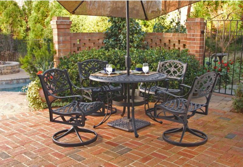 Home Styles Biscayne 5-Piece Patio Dining Set with 42" Black Table and Four Swivel Chairs