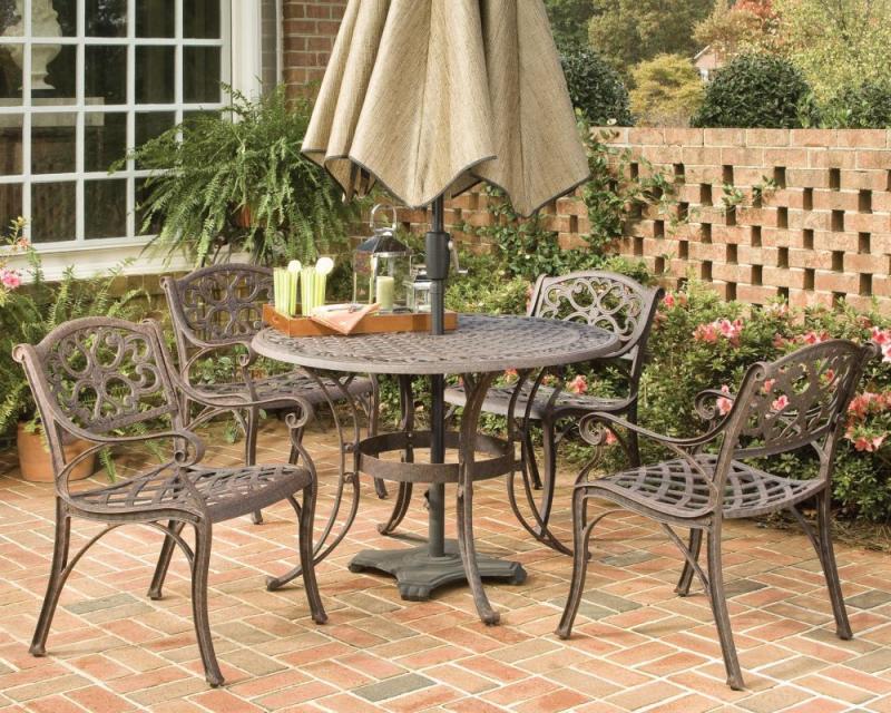 Home Styles Biscayne 5-Piece Patio Dining Set with 48" Bronze Table and Four Arm Chairs
