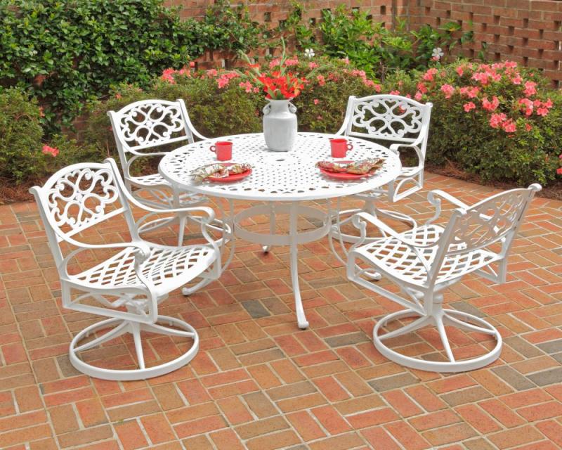 Home Styles Biscayne 5-Piece Patio Dining Set with 42" White Table and Four Swivel Chairs