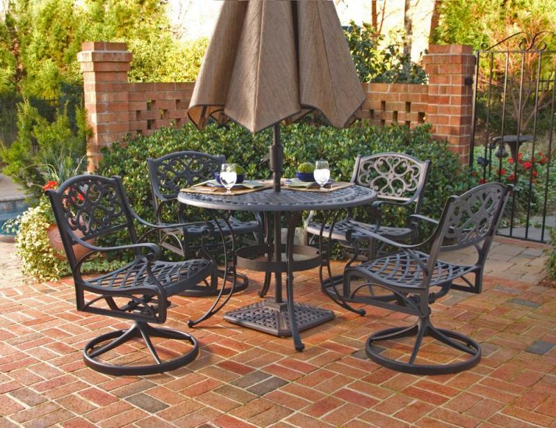 Home Styles Biscayne 5-Piece Patio Dining Set with 48" Black Table and Four Swivel Chairs