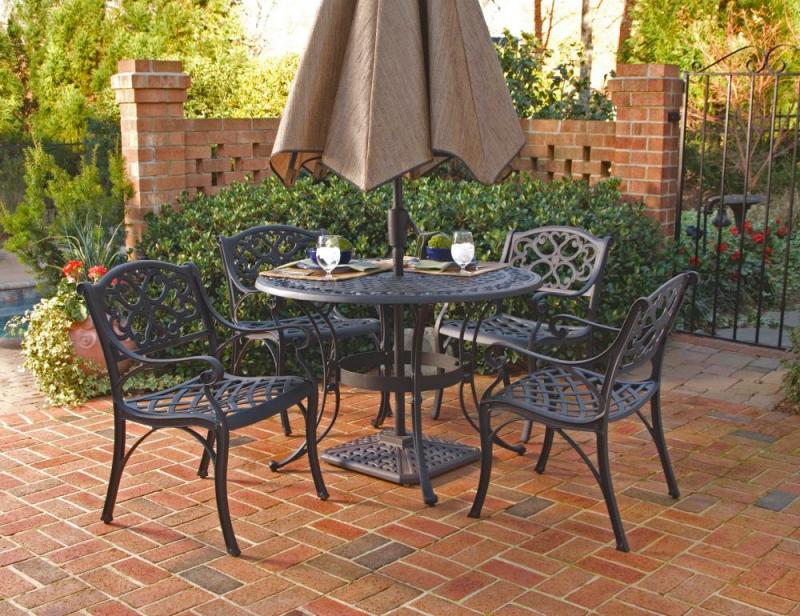 Home Styles Biscayne 5-Piece Patio Dining Set with 48" Black Table and Four Arm Chairs