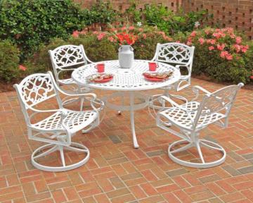 Home Styles Biscayne 5-Piece Patio Dining Set with 48" Table and Four Cushioned Swivel Chairs