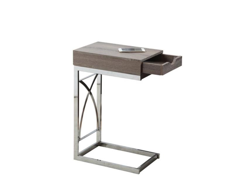 Monarch Accent Table - Chrome Metal / Dark Taupe With A Drawer