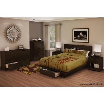 South Shore Holland Full/Queen Platform Bed (54/60") with drawer, Mocha