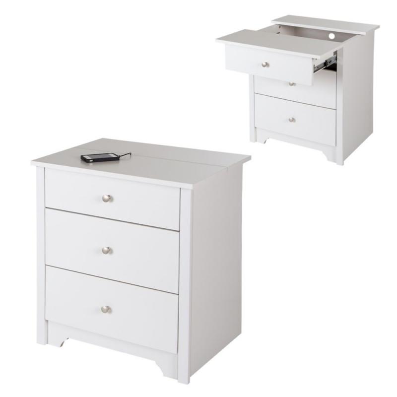 South Shore Vito Nightstand with Charging Station and Drawers, Pure White