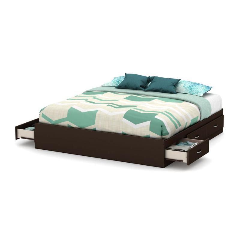 South Shore Step One King Platform Bed (78") with 6 Drawers, Chocolate