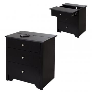 South Shore Vito Nightstand with Charging Station and Drawers, Pure Black