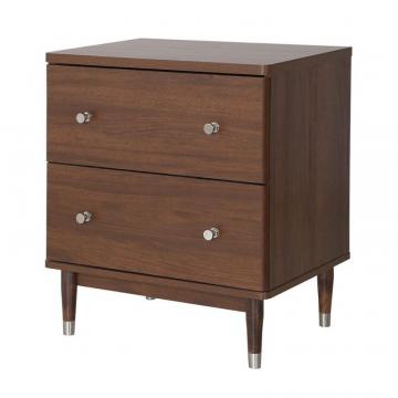 South Shore Olly Mid-Century Modern 2-Drawer Night Stand, Brown Walnut