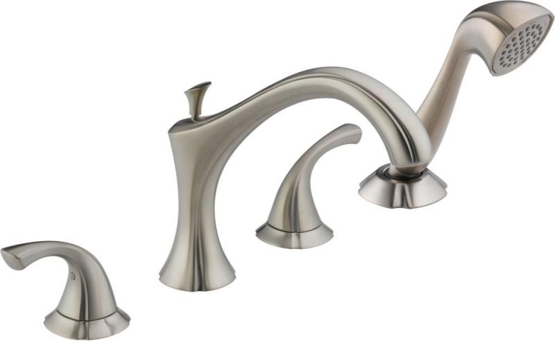 Delta Addison 2-Handle Roman Bath Faucet with Hand Shower in Stainless Finish