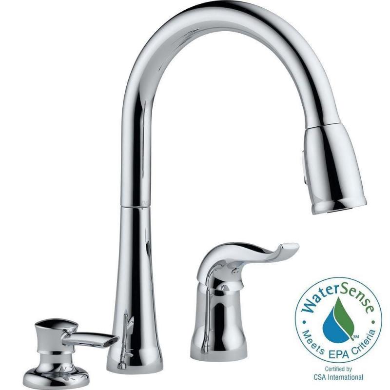 Delta Kate Single Handle Pull-Down Kitchen Faucet With Soap Dispenser
