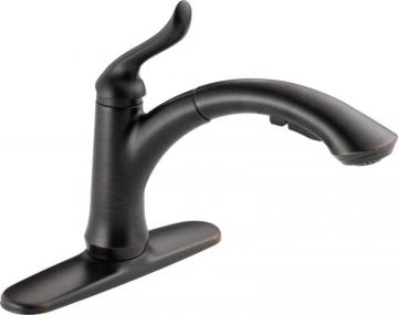 Delta Linden Single-Handle Pull-Out Sprayer Kitchen Faucet in Venetian Bronze featuring Multi-Flow
