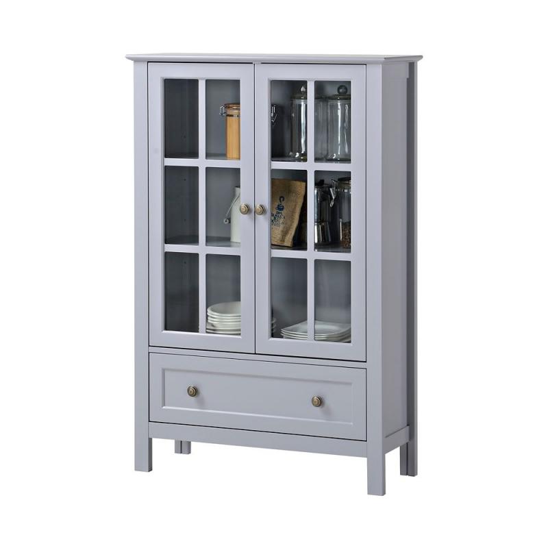 Homestar 2-Door/ 1-Drawer Glass Cabinet In Grey