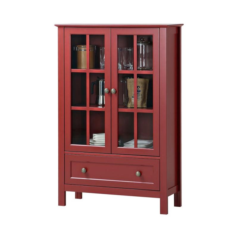 Homestar 2-Door/ 1-Drawer Glass Cabinet In Red