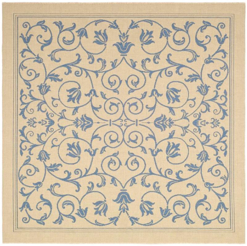 Safavieh Courtyard Natural / Blue 6 ' 7" x 6 ' 7" Indoor/Outdoor Square Area Rug