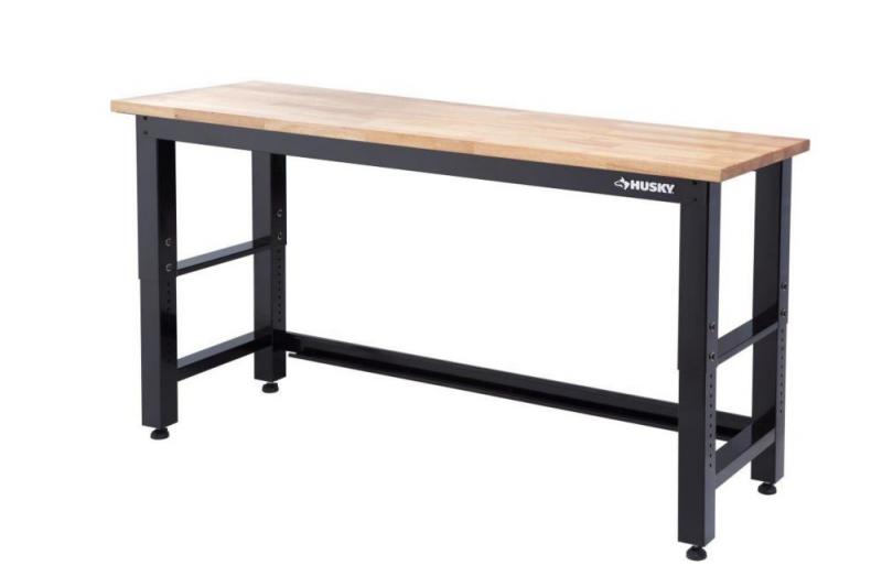 Husky 72-inch Adjustable Height 3000 lb. Capacity Workbench with Solid Wood Top