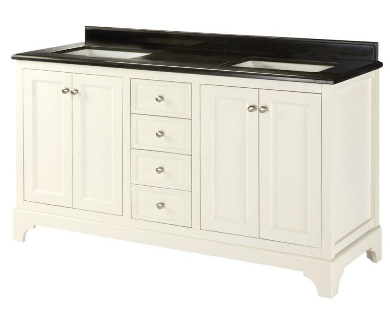 Home Ferngate Field 60-inch W Double Vanity in White with Granite Top in Black