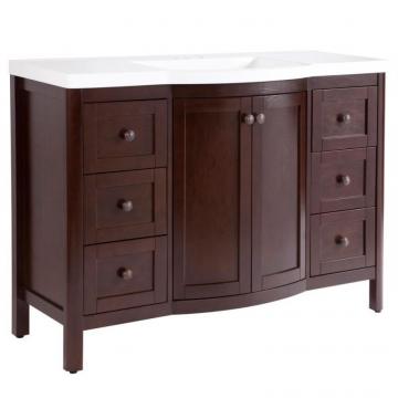 Home Madeline 48-inch W x 19 1/2-inch D 6-Drawer 2-Door Vanity in Chestnut with White Top and Basin