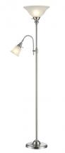 Hampton Bay Floor Lamp with Reading Light 70.5” Brushed Steel Finish with Alabaster Glass Shades