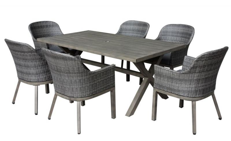 Hampton Bay Crown View Grey 7-Piece All-Weather Wicker and Steel Patio Dining Set with Grey Cushions
