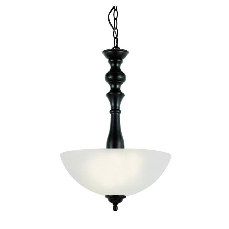 Hampton Bay Bronzed Candlestick and Frosted Glass Hanging Pendant