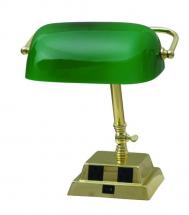 Hampton Bay 13.8"  Brass Bankers Lamp w/ 2 outlets
