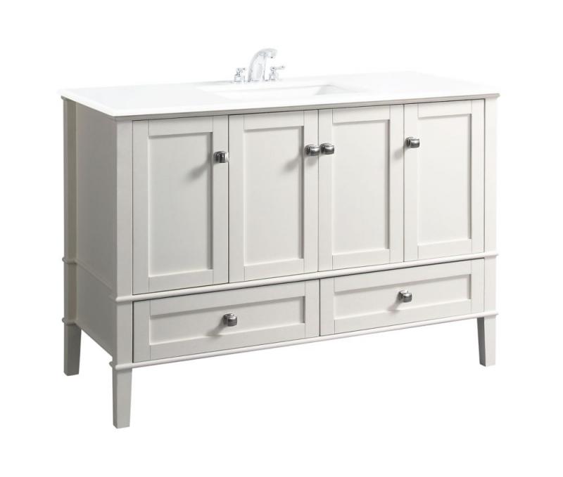 Simpli Home Chelsea 48-inch W Vanity in White with Quartz Marble Top in White