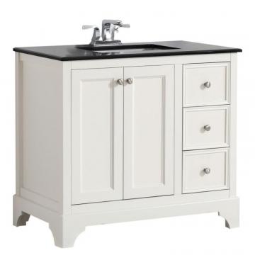 Simpli Home Cambridge 36-inch W Vanity in Soft White Finish with Granite Top in Black