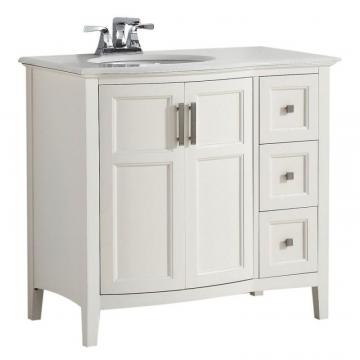 Simpli Home Winston 36-inch W Vanity in Soft White with Quartz Marble Top in White