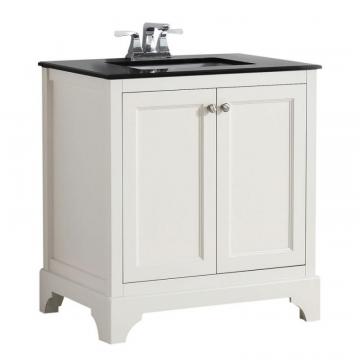 Simpli Home Cambridge 30-inch W Vanity in Soft White with Granite Top in Black