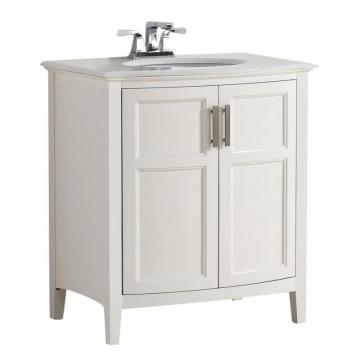 Simpli Home Winston 30-inch W Vanity in Soft White with Quartz Marble Top in White