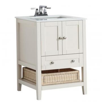 Simpli Home Cape Cod 24-inch W Vanity in Soft White Finish with Quartz Marble Top in White