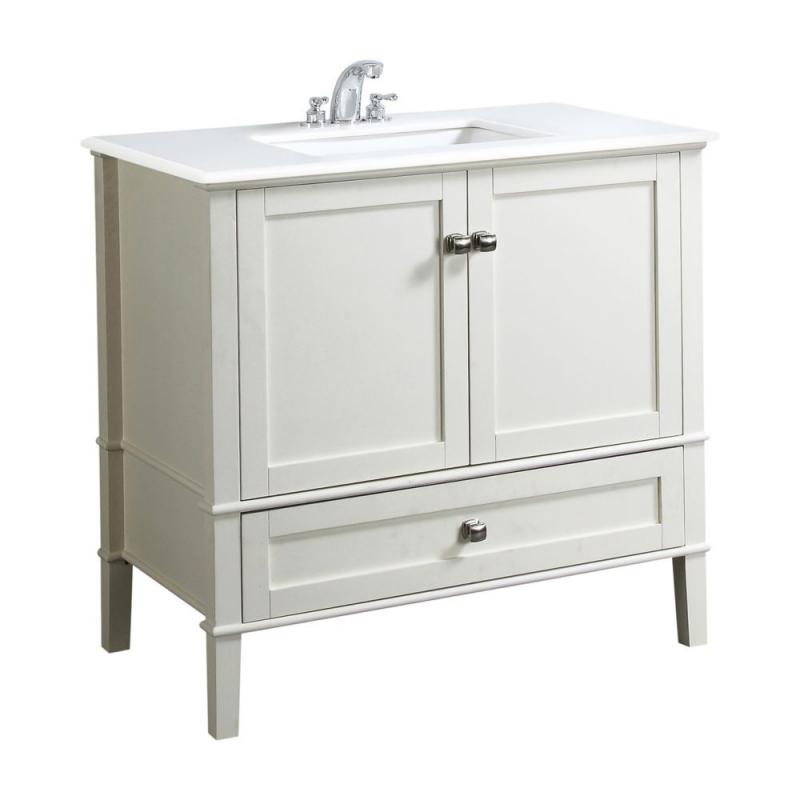 Simpli Home Chelsea 36-inch W Vanity in White with Quartz Marble Top in White