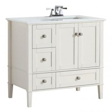 Simpli Home Chelsea 36-inch W Vanity in Soft White with Quartz Marble Top in White