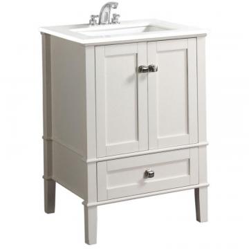 Simpli Home Chelsea 24-inch W Vanity in White Finish with Quartz Marble Top