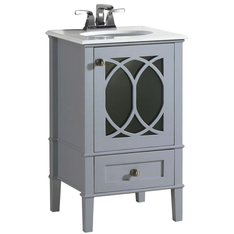 Simpli Home Paige 20-inch W Vanity in Grey with Quartz Marble Top in White