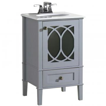 Simpli Home Paige 20-inch W Vanity in Grey with Quartz Marble Top in White