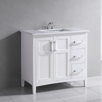 Simpli Home Winston 36-inch W Vanity in White Finish with Quartz Marble Top in White